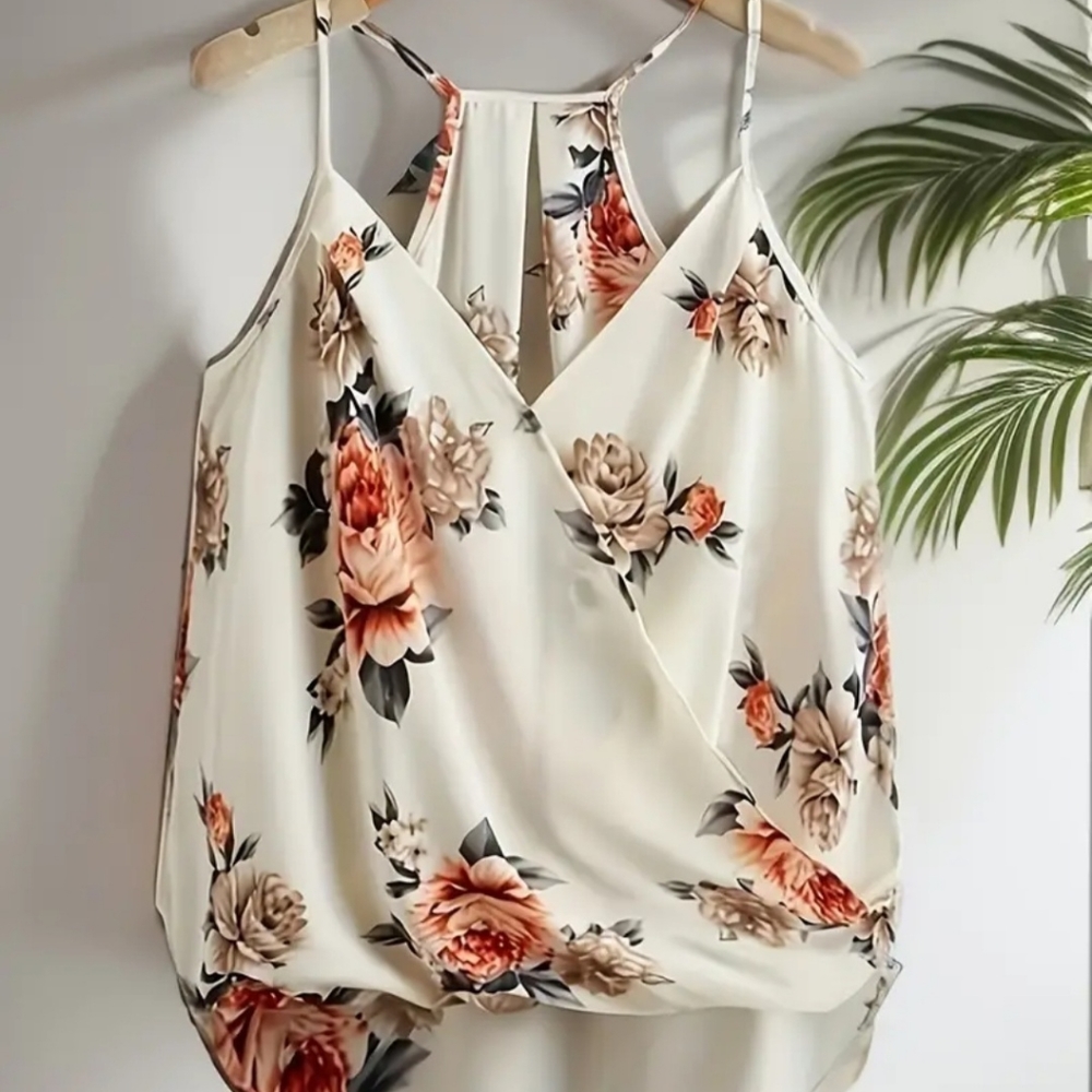 Floral Print Spaghetti Strap Wrap Top